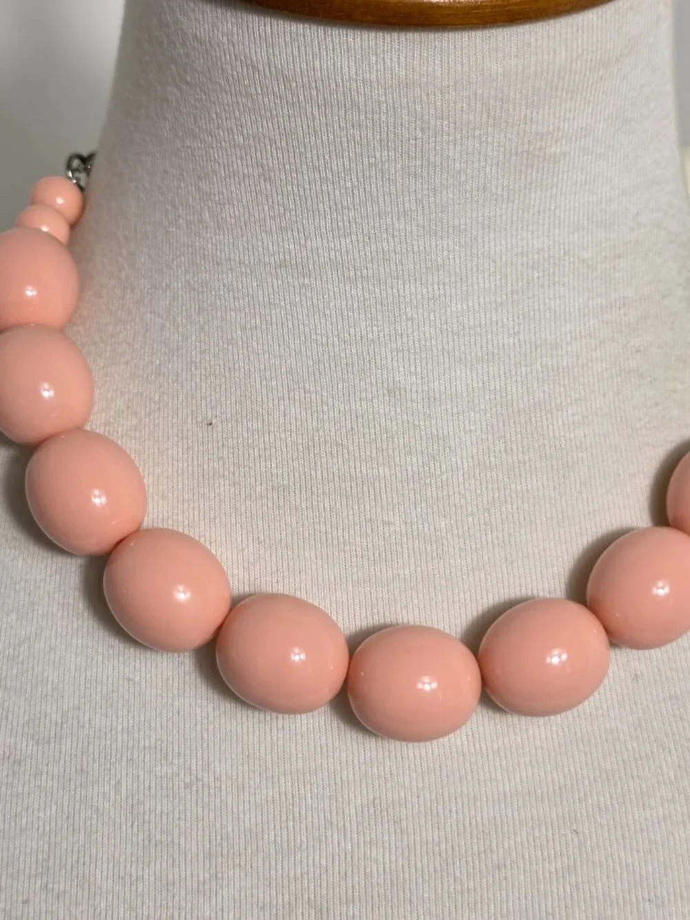 Chunky Bubblegum Bead Necklace Large Graduated Pink & Ivory Beads